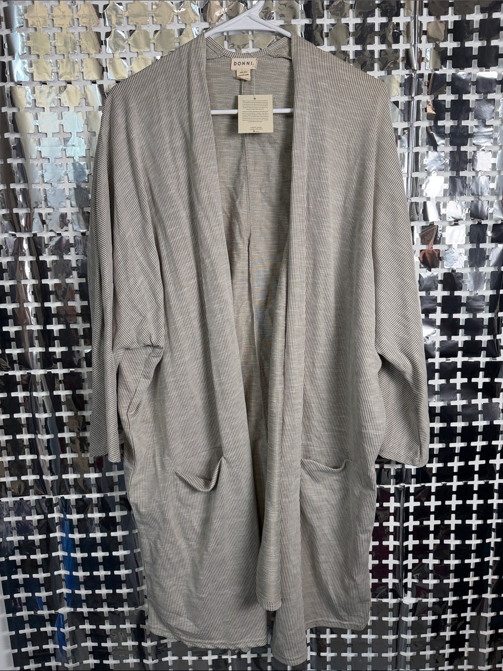 DONNI. Light Taupe Ribbed Open Cardigan